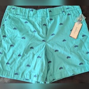 British Khaki Teal Bicycle Embroidered Women's Shorts NWT US: 8